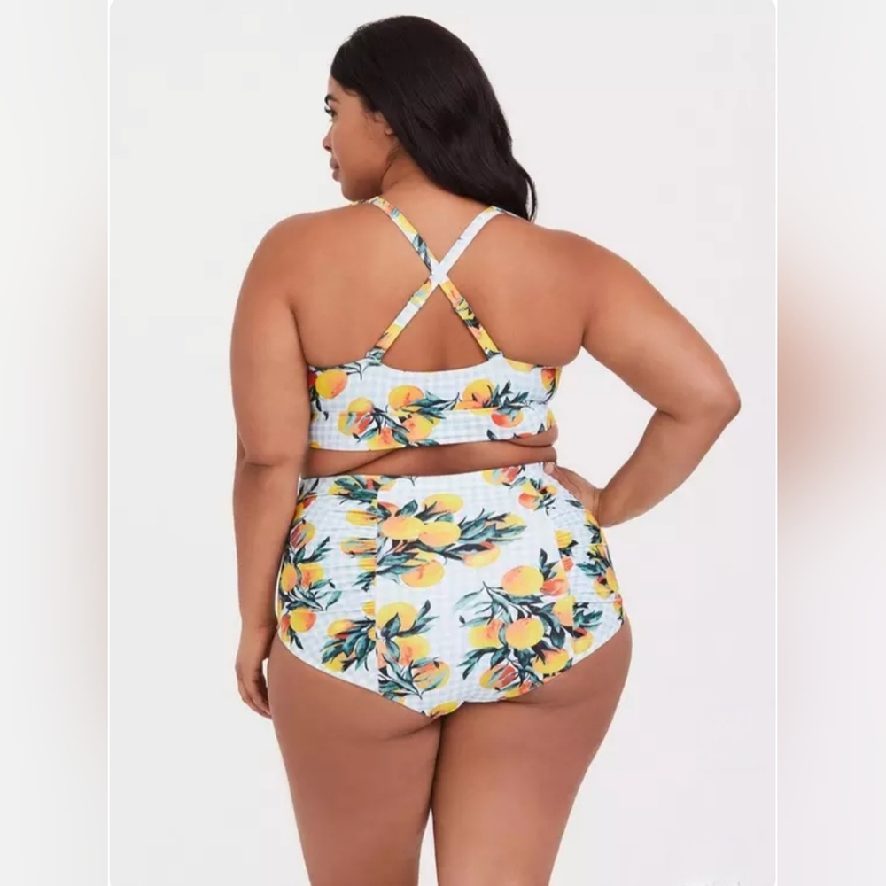 Torrid Blue Gingham & Oranges Ruffle Triangle Bikini Top Size 3X NWT - Picture 9 of 9